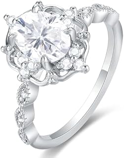 Vintage Floral Oval Cut 1.5 Carat Real Moissanite Engagement Ring with Platinum Plated Silver for Women, Unique Milgrain Infinity Design
