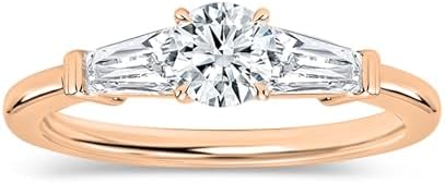 Round & Tapered Baguette Lab Grown White Diamond Three Stone Engagement Ring for Women in 10K Gold