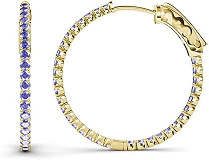 Exquisite Tanzanite Hoop Earrings with Hidden Snap-Posts for Women, Inside-Out Design in 14K Yellow Gold