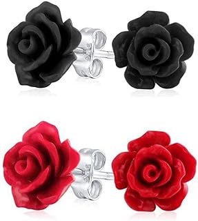 Tiny Floral Earrings 3D Carved Rose Flower Stud Earrings For Women For Teen For Mother Resin Silver Plated Brass 10mm(Multiple Colors Available)