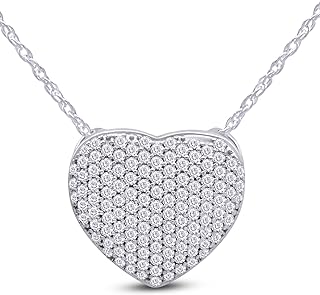 Round Cut Pave Set White Cubic Zirconia Puffed Heart Pendant Necklace in 14k Gold Plated 925 Sterling Silver Along With 18" chain, Jewelry gift for Women, girls, teens