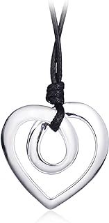 Heart Shape Long Pendant Necklace Silver Plated Black PU Leather Rope Long Chain Necklace for Women Teens Girl