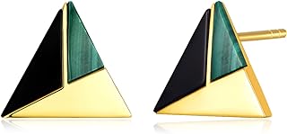 PHNIBIRD Triangle Stud Earrings for Women Tricolor with Mother-of-Pearl Black Onyx Lapis Lazuli Malachite Silver Small Gold Stud Earrings for Casual Daily Commuting Use
