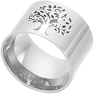 Women's Stainless Steel Hollow Tree of Life Ring Simple Wedding Engagement Band for Girl