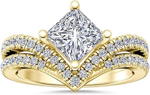 Moissanite Double Halo Engagement Ring in 925 Sterling Silver or Solid Gold - Women's Elegance Princess Marquise Cut Design, 1.48 Carat (ctw)
