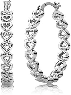 LeCalla 925 Sterling Silver Jewelry Love Heart Infinity Linked Click-Top Hoop Earrings for Women