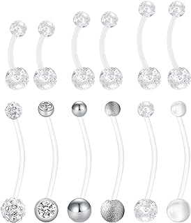 JFORYOU Pregnancy Maternity Flexible Bioplast Long Belly Button Rings Navel Retainer Body Piercing 14G 1&1/2 Inch Length Varied Style