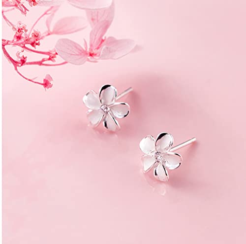 Solid 925 Sterling Silver Plumeria Flower Stud Earrings for Women Girls Crystal Flower Stud Earrings