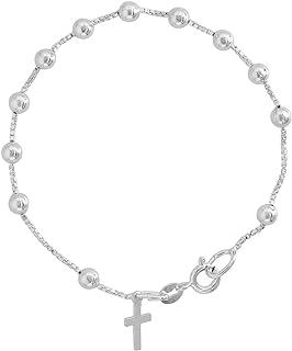 Charming Sterling Silver Rosary Bead Bracelet for Women and Girls with Box Chain and Spring-ring-clasp, Made in Italy