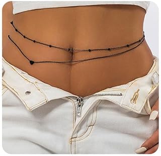 Aluinn Boho Alloy Waist Chain with Black Layered Love Heart Design, Women's Fashionable Accessory for Different Occasions