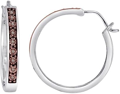 1/10 Carat Total Weight (cttw) 925 Sterling Silver Diamond Hoop Earrings For Women, Available With Black, Blue, Brown & White Diamonds
