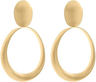 Matte Gold Big Hoop Clip On Earrings for Women Disc Dangle Clip Earrings for Women Girls Gift