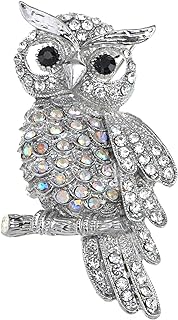 Enchanting Alilang Antique-style Owl Brooch, Adorned with Multicolored Crystal Rhinestones, Easy-Hook Clasp, High-Quality Alloy Metal
