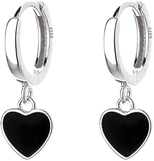 SLUYNZ Sterling Silver Black Heart Hoop Earrings for Women Teen Girls Small Love Heart Hoop Earrings Huggie