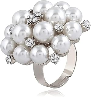 Grosse Bague de Mariage avec Perles en Oxyde de Zirconium et Style Vintage, Taille Réglable, Idéale pour Femmes ou Filles, Parfaite pour Anniversaire ou Saint-Valentin