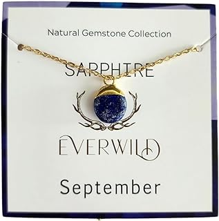 Sterling Silver C-Link Chain Gold Nugget Necklace Pendant with Raw Sapphire for Women's September Birthstone - Unique Design