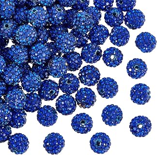 PH PandaHall About 100pcs 10mm Blue Rhinestone Beads Blue Polymer Clay Beads Crystal Beads Pave Disco Ball Clay Beads Round Diamond Clay Beads for Necklace Bracelet Jewelry Making Party Decoration