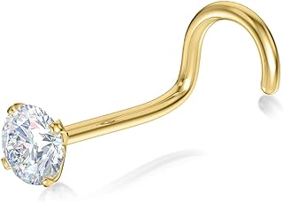 IGI Certified Real Diamond Nose Stud With Twist Back 14K Gold Nose Stud in 18g & 20 Gauge/Diamond Nose Ring For Women/Diamond Color-I-J, Diamond Clarity- I2-I3/ 20g