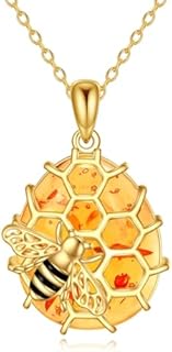 Lobster Clasp Amber Crystal Bee Necklace in Sterling Silver for Girls and Women with Distinctive Design