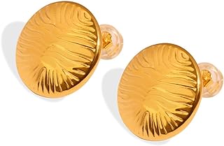 Textured Coin Disc Studs Earrings Gold Circle Earrings Charm Stainless Steel Body Jewelry Geometric Statement Wedding Minimalist for Women Girls Dainty Trendy Birthday Christmas Gift Best Friend