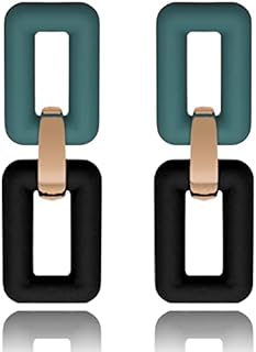 Chic Rectangle & Square Geometric Dangle Acrylic Earrings with Zinc Chain for Women, Push Back Design - Candy Colored Statement Earrings