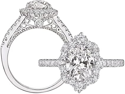 SHELOVES 2.7 Ct Oval Cut AAAAA Cubic Zirconia Floral Halo Engagement Ring for Women 925 Sterling Silver Sz 4.5-12