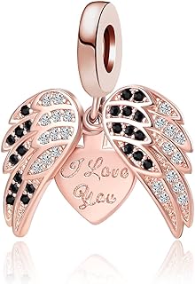 Copper Clasp Angel Wing and Heart Charm Bracelet with Key and Lock Design, Adorned with Synthetic Crystal and Rhinestones for Pandora Lovers