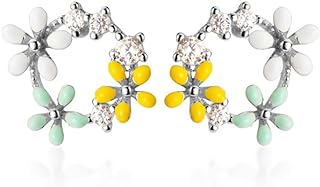 Reffeer's 925 Sterling Silver & Cubic Zirconia Flower Stud Earrings for Women & Girls with Push Back Design