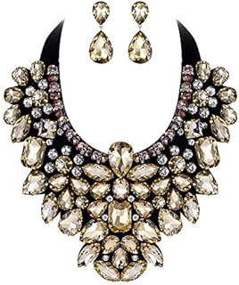 Flyonce Costume Jewelry for Women, 9 Colors Rhinestone Crystal Statement Necklace Earrings Set