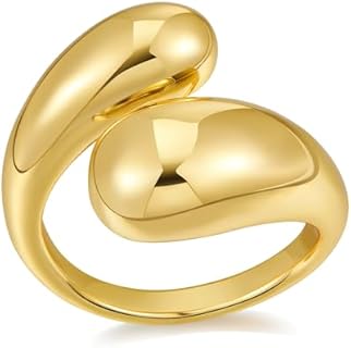 LILIE&WHITE Tear Drop Ring For Women Gold Statement Ring Silver Drop Ring Open Teardrop Ring Fashion Adjustable Style Ring