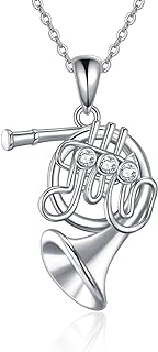 URONE French Horn Necklace 925 Sterling Silver French Horn Pendant Music Instrument Jewelry Gifts For Women Men