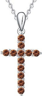 925 Sterling Silver Birthstone Cross Pendant Necklaces Silver 5A CZ Birthstone Cross Necklaces Birthstone Necklace for Women, 18+2" Chain