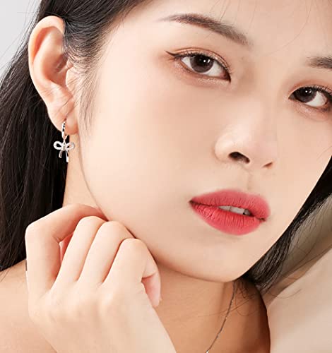 Reffeer Solid 925 Sterling Silver Bow Drop Hoop Earrings for Women Girls Bowknot Hoop Earrings Huggies