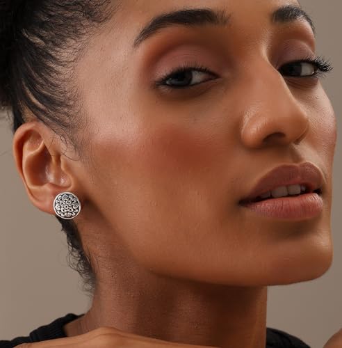 Sterling Silver Jewelry Light-Weight Two-Tone Antique Stud Earrings for Women