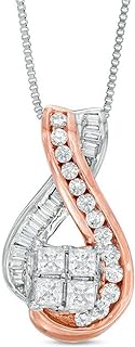0.50 Cttw Quad Princess-Cut Diamond Twist Slide Pendant Necklace in 10K Two-Tone Gold (I-J/13) 18"