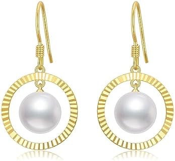 14k Gold Hook and 10k Gold Circle Freshwater Cultured Pearl Dangle Earrings for Women, Fine Jewelry Gifts for Her