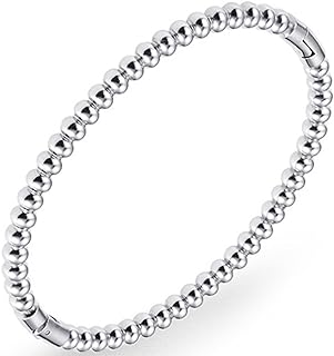Cubic Zirconia Embellished Beaded Bangle Bracelet in Stainless Steel for Men and Women, Classic Design by Jude Jewelers