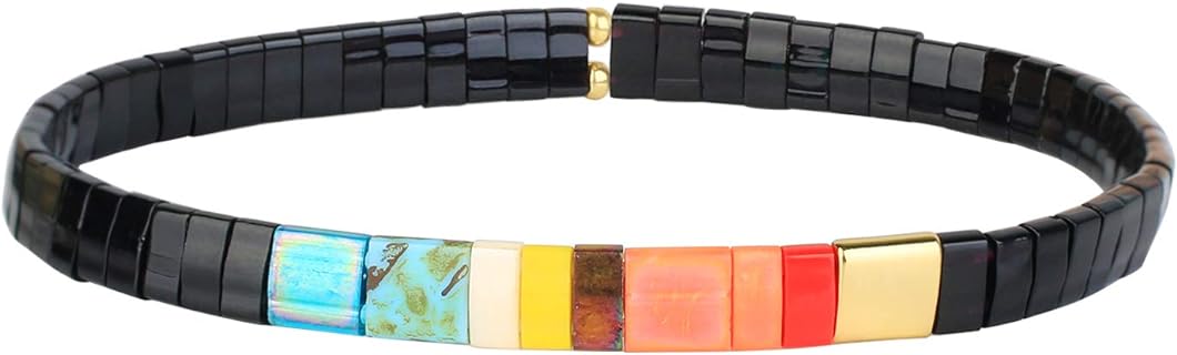 Handcrafted TILA Beads Bracelet with Bead Chain for Women - Stack Friendship Design, Comfortable Lightweight Stretch Bracelet in Vibrant Candy Colors by KELITCH