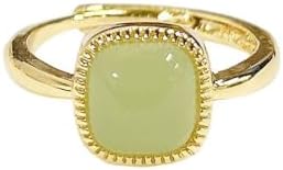 14K Gold Plated Square Vintage Jade Engagement Ring, Adjustable Open Band Design, Perfect for Women and Girls, Great for Stacking, Lucky Stone Gift for Anniversaries, Mother's Day