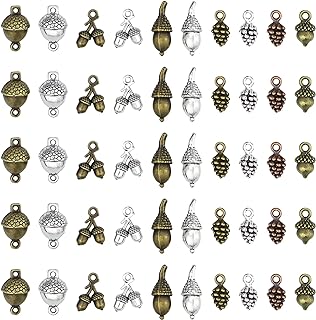 JIALEEY Acorn Brooch Collection: Antique Style Alloy Pendants with Round Clasp in Bronze, Silver, and Copper Designs for DIY Crafts and Jewelry Making - Pack of 50 Pieces