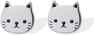 Boma Jewelry Sterling Silver Cute Cat with Black Resin Stud Earrings