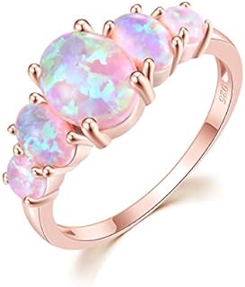 CiNily Sterling Silver Gold Plated Created White/Blue/Orange/Pink Fire Opal Ring for Women Jewelry Gemstone Ring Size 5-12
