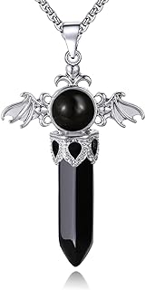 Healing Crystal Necklace for Womens Pendant Necklace Angel Wings Necklaces Birthstone Jewelry Gemstone Women Men Bullet Gothic Cross Pendant with Gifts Box