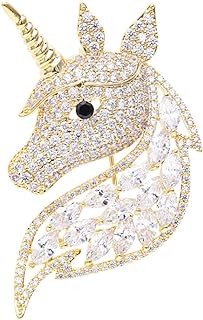 Rhinestone Unicorn Brooch for Women Girls Unisex Fashion Dainty Crystal CZ Golden Cute Animal Horse Brooch Lapel Pin Dress Suit Accessories Christmas Birthday Mother's Day Jewelry Gift