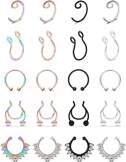 SCERRING Fake Septum Nose Hoop Rings Stainless Steel Faux Lip Ear Nose Septum Ring Non Piercing Clip On Nose Hoop Rings Body Piercing Jewelry 20PCS