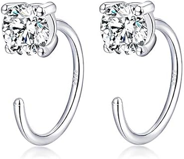 Sterling Silver Hinged Hoop, Cubic Zirconia Embellished Open Hoop Earrings, Ideal for Women, Modern Minimalist Design