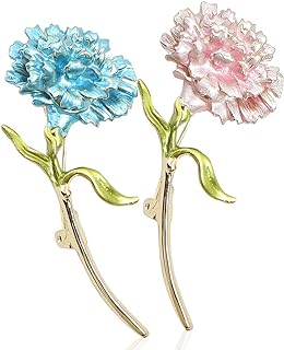 Carnation Flower Alloy Brooch Set, Secure Pin Clasp, Ideal for Women and Girls, Elegant Pink and Blue Design - Great for Clothes, Dresses, Scarves Decorations or Special Occasion Gifts