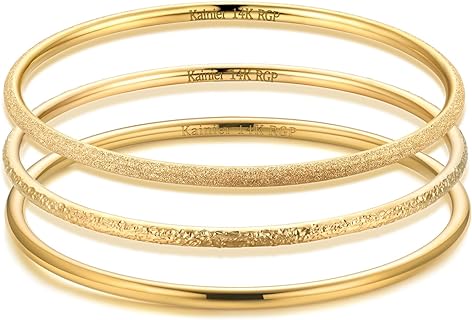 Kainier 3mm 14K Gold Plated Bracelet Stainless Steel Glossy Stackable Thin Round Bangle Bracelet for Women Oval Solid Plain Polished Bracelet Best Gifts for Love