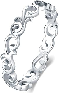 BORUO 925 Sterling Silver Ring Celtic Knot Heart High Polish Tarnish Resistant Eternity Wedding Band Stackable Ring