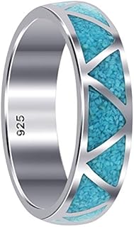 Southwestern Sterling Silver Unisex Wedding Band with Turquoise Gemstone Inlay for Men and Women